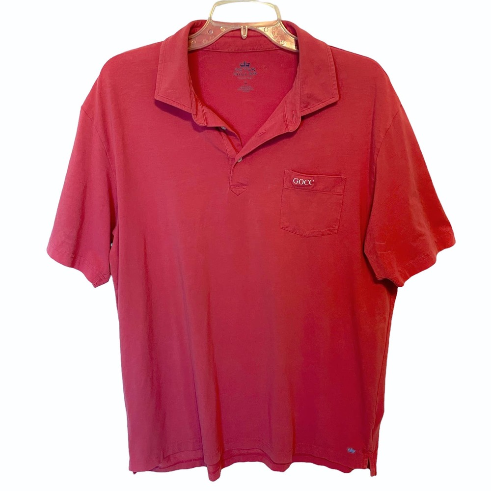 Peter Millar Men's Large Polo Shirt ~ Salmon Pink Short Sleeve Cotton Blend
